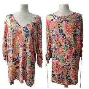 Ralph Lauren Women's Printed Multico Silk Knit V Neck Short Sleeve Blouse Top 2X